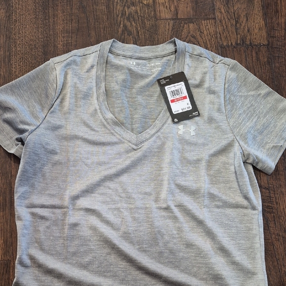Under Armour Women's Short Sleeve V-Neck Tee - Light Gray - Picture 3 of 4